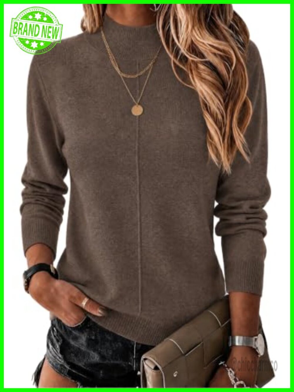 Wool Blend Mock Neck Long Sleeve Sweater Pullover Business Casual